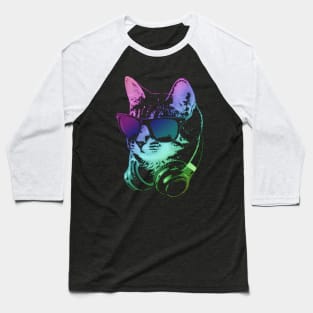 Dj Cat In Neon Lights Baseball T-Shirt